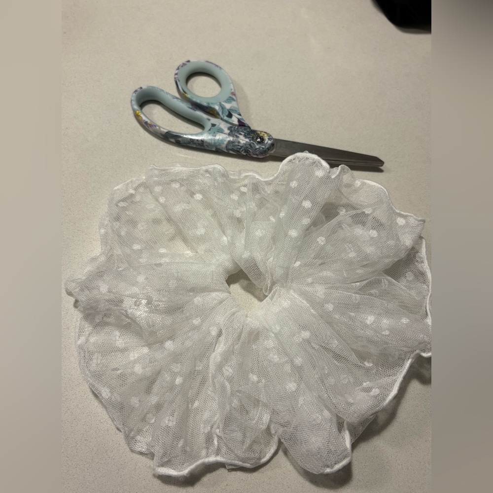 XL White Polka Dot Mesh Scrunchie